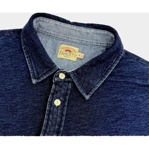 Faherty Polo Shirt Men XL Indigo Dyed Long Sleeve Blue Casual Beach